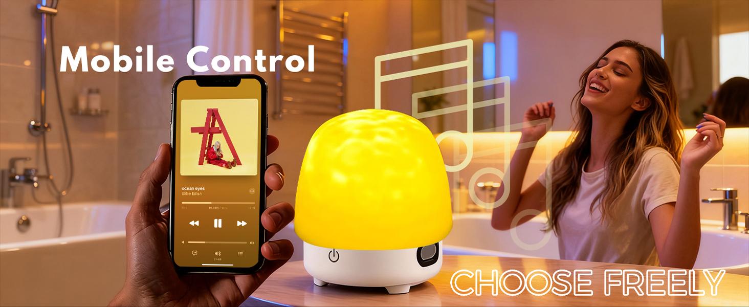 Shower Light with Bluetooth Speaker, Waterproof Shower Lamp with White Noise, 16 Colors Ocean Wave Projector Light with Remote & Touch Control, Music Lamps for Inside Shower Bathroom Bathtub