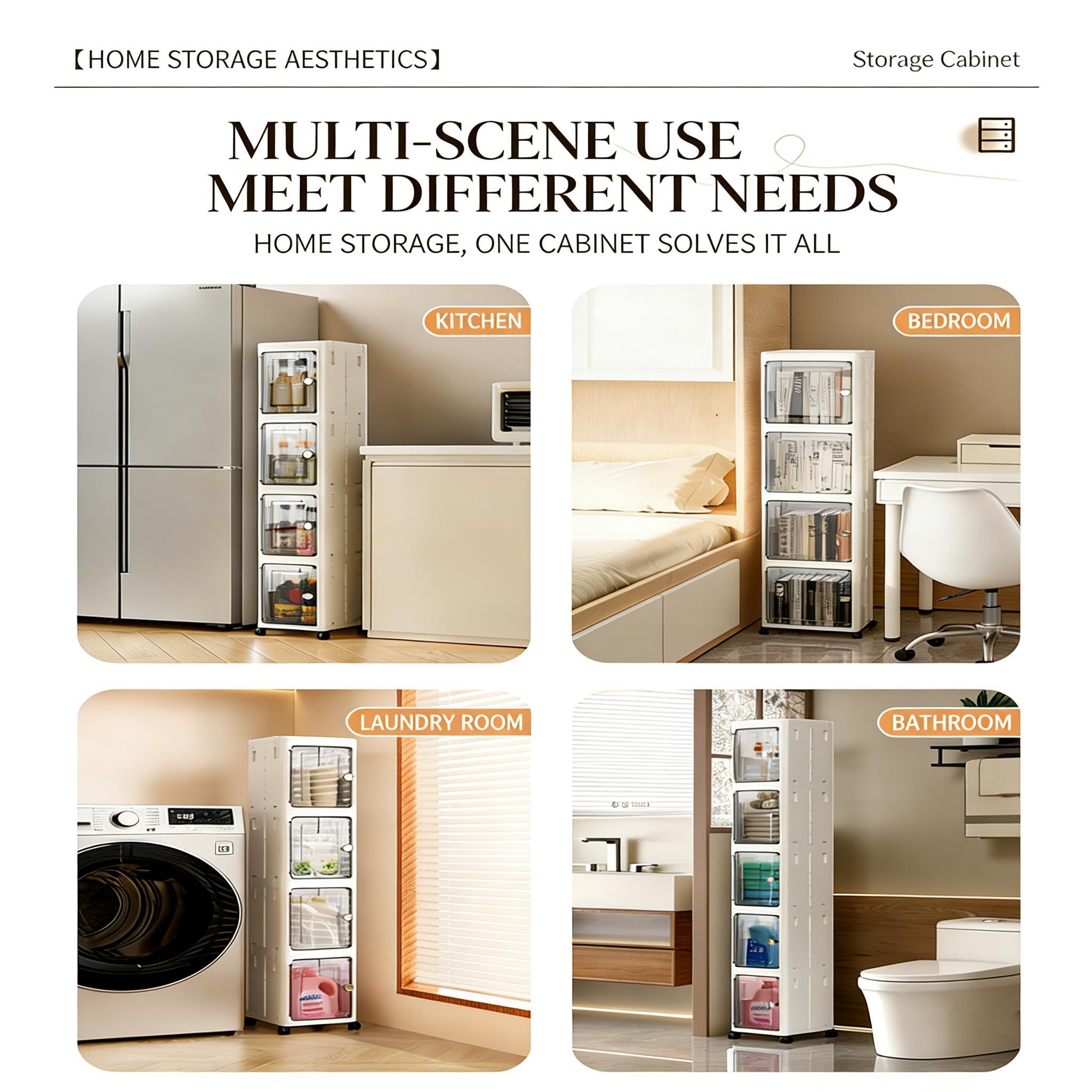 Narrow Gap Storage Organizer Foldable Cabinet Magnetic Sealed Door Universal Wheels Dustproof Moistureproof for Bathroom Kitchen Narrow Gap Storage Organizer Foldable Cabinet Magnetic Sealed Door Universal Wheels Dustproof Moistureproof for Bathroom Kitchen