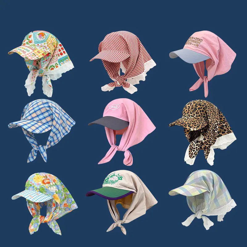 Bandana headscarf, head wrap, women's summer sun protection, plaid pastoral style triangle scarf, duckbill cap, cross-border