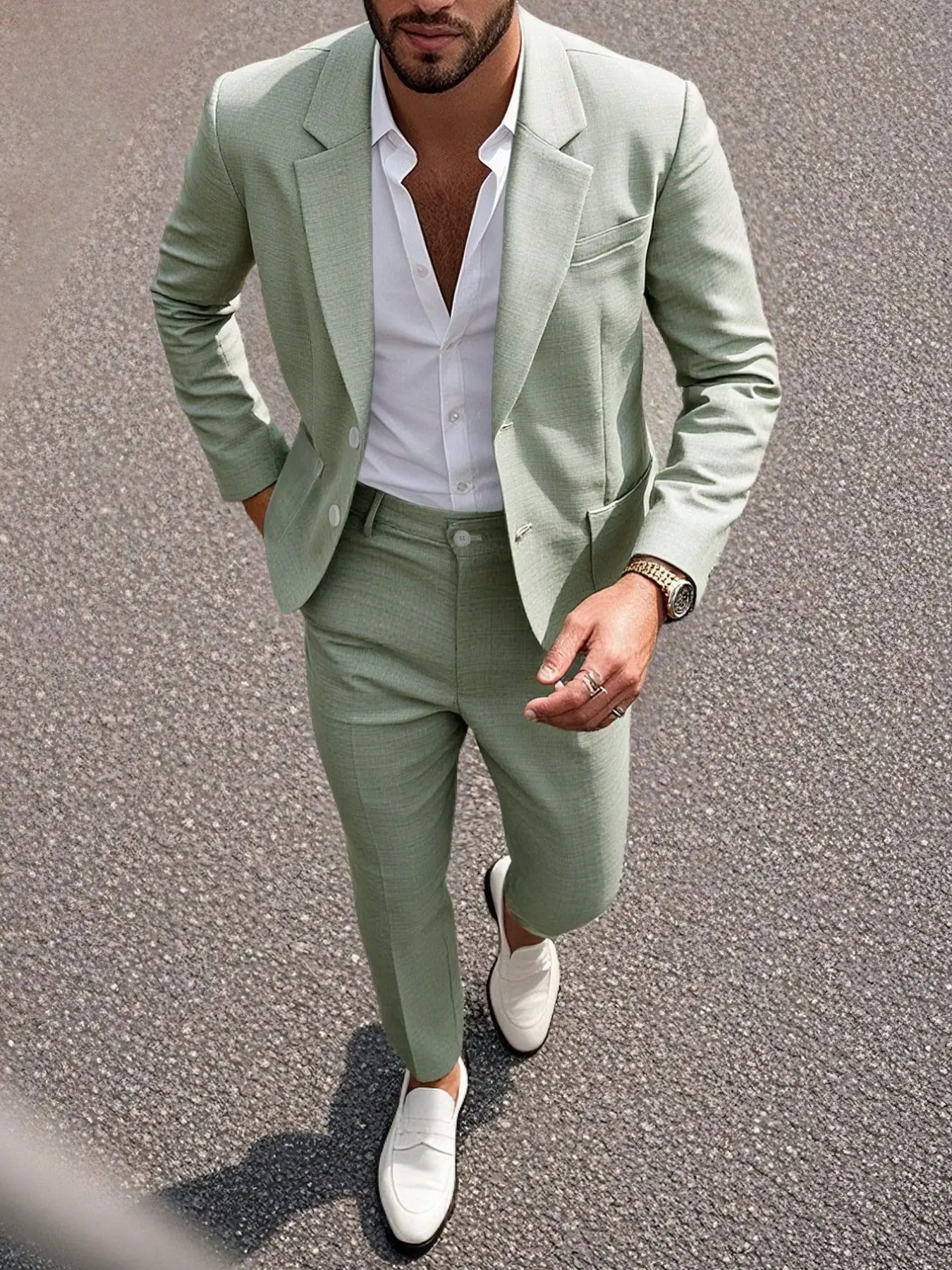 Men's Blazer 2-Piece Set, Slim-Fit Suit Jacket & Pants, Light Business Casual Style, Ideal for Commute, Wedding, Date Night