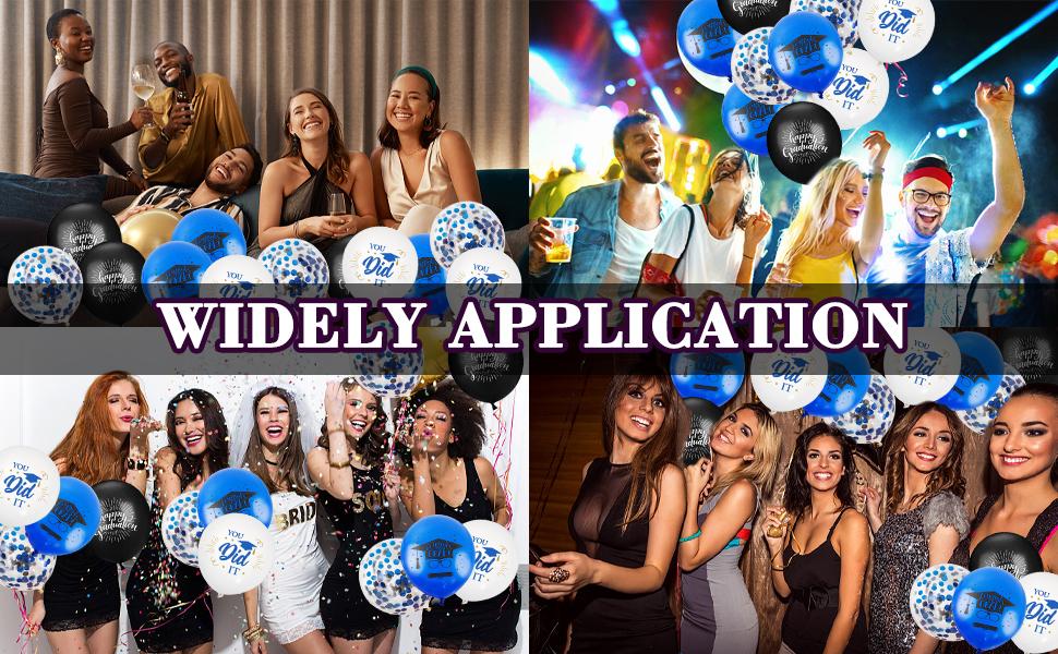 75 Pack Graduation Party Decorations Balloons Set - 12 Inch Black Blue Confetti Graduation Balloons with Ribbons for Grad Party Decoration Supplies