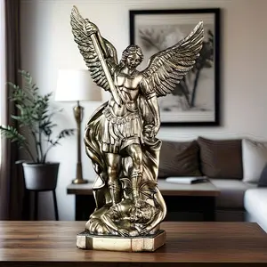1 piece of Saint Michael The Archangel statue, Handmade resin religious figurine, exquisite wing and feather design, Christmas home decoration, no batteries required for tabletop/counter decoration, exquisite craftsmanship