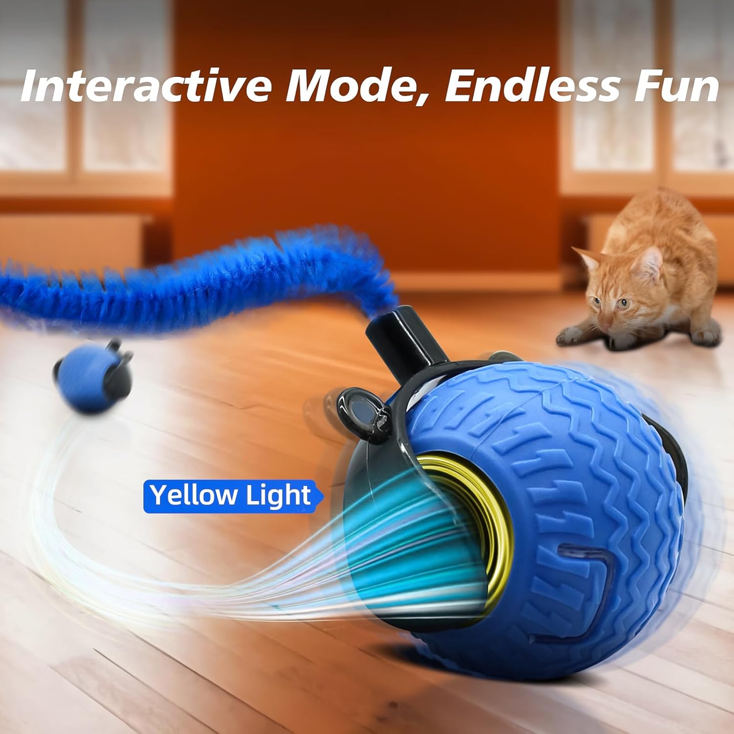 Interactive Cat Toy Ball, Automatic Interactive Pet Toy with Tail, Rechargeable Dual Speed Design for Indoor Cats, Small/medium/large Sizes，Activated with Bird Sound, Tail, Obstacle Avoidance, and Puzzle Features for Indoor Cats | Stimulates Hunting Insti