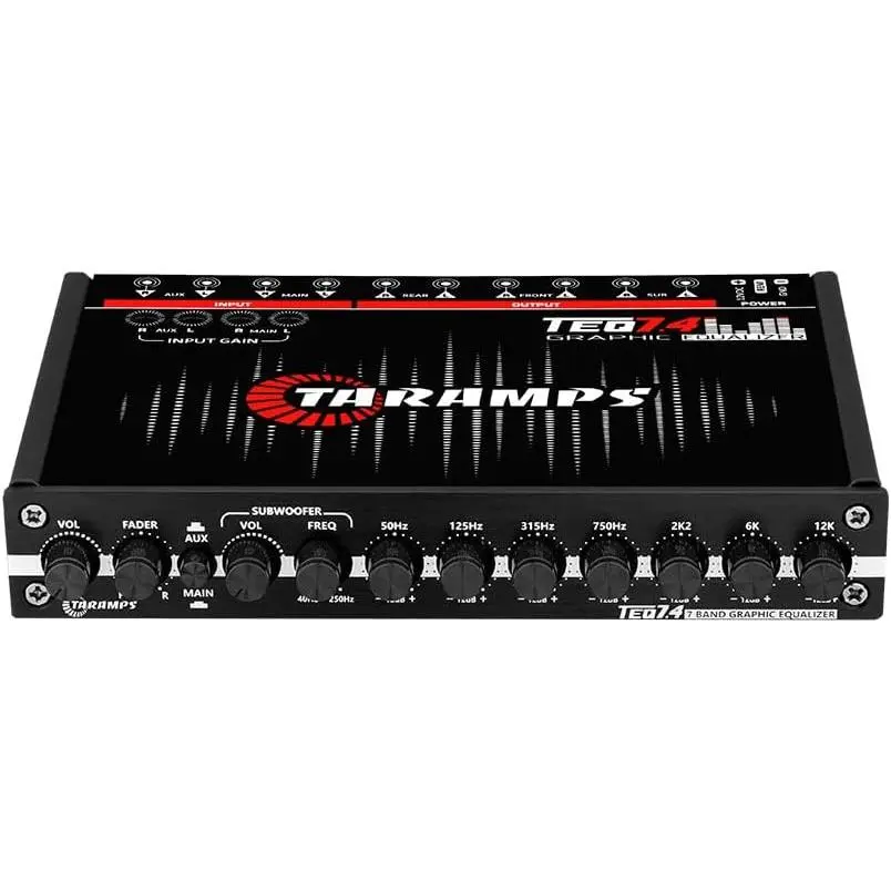 TARAMPS TEQ 7.4 Pro Car Audio Systems 7 Band Graphic Equalizer EQ Blue Lighting Advance Capability Input Channel Adjustment Main Volume Control Adjustable Subwoofer Volume with LPF