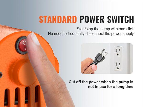 VEVOR Cast Iron Water Transfer Pump, 115V AC 1600 GPH 1/2HP, Portable Electric Utility Pump with Carbon Brush,, Brass Connectors, for Garden, Rain Barrel, Pool, Pond, Tub, Aquarium Draining