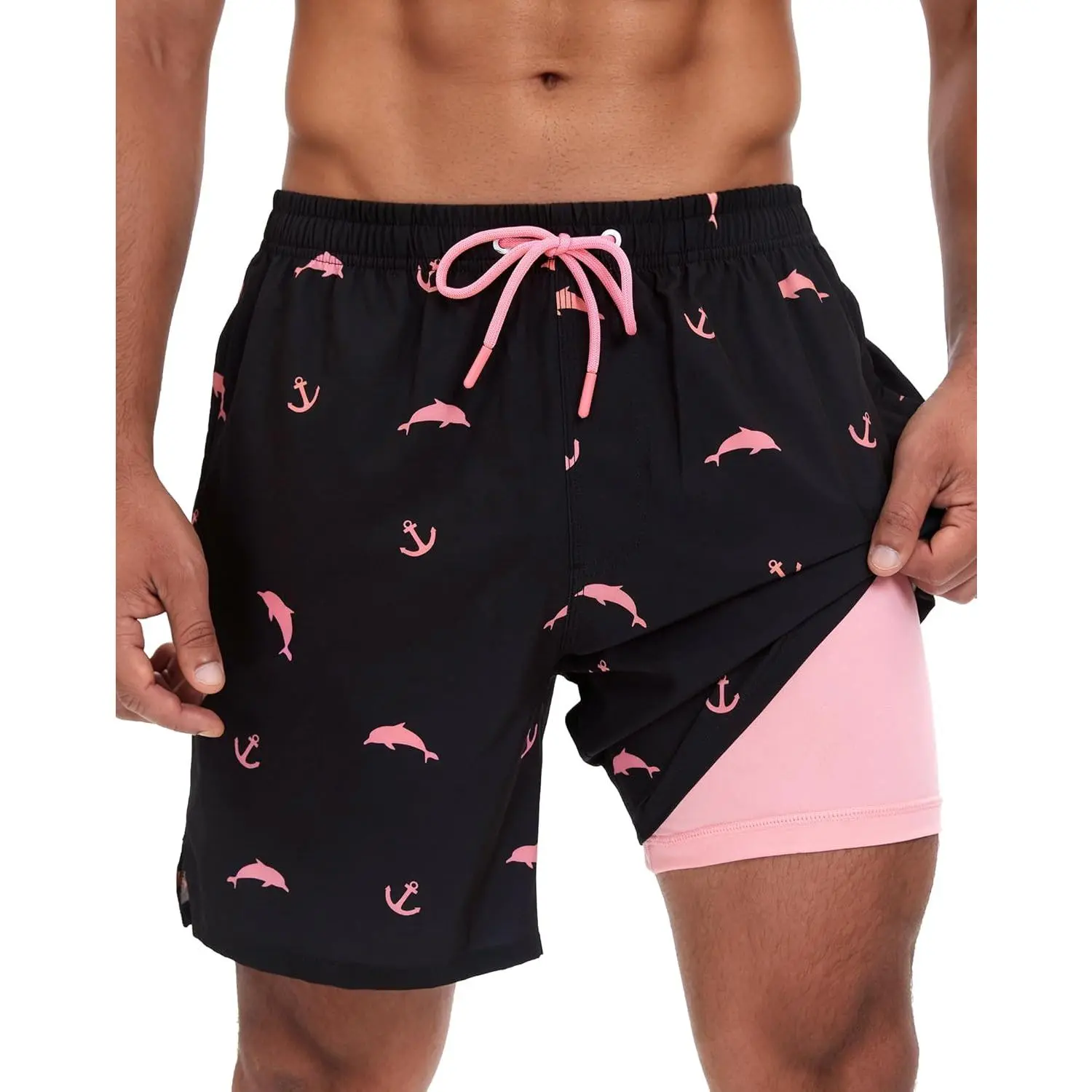 Men's 2-in-1 Swim Trunks with Compression Liner, 7-Inch Quick Dry Athletic Board Shorts with Zippered Pockets and Breathable Mesh, Lightweight Fabric