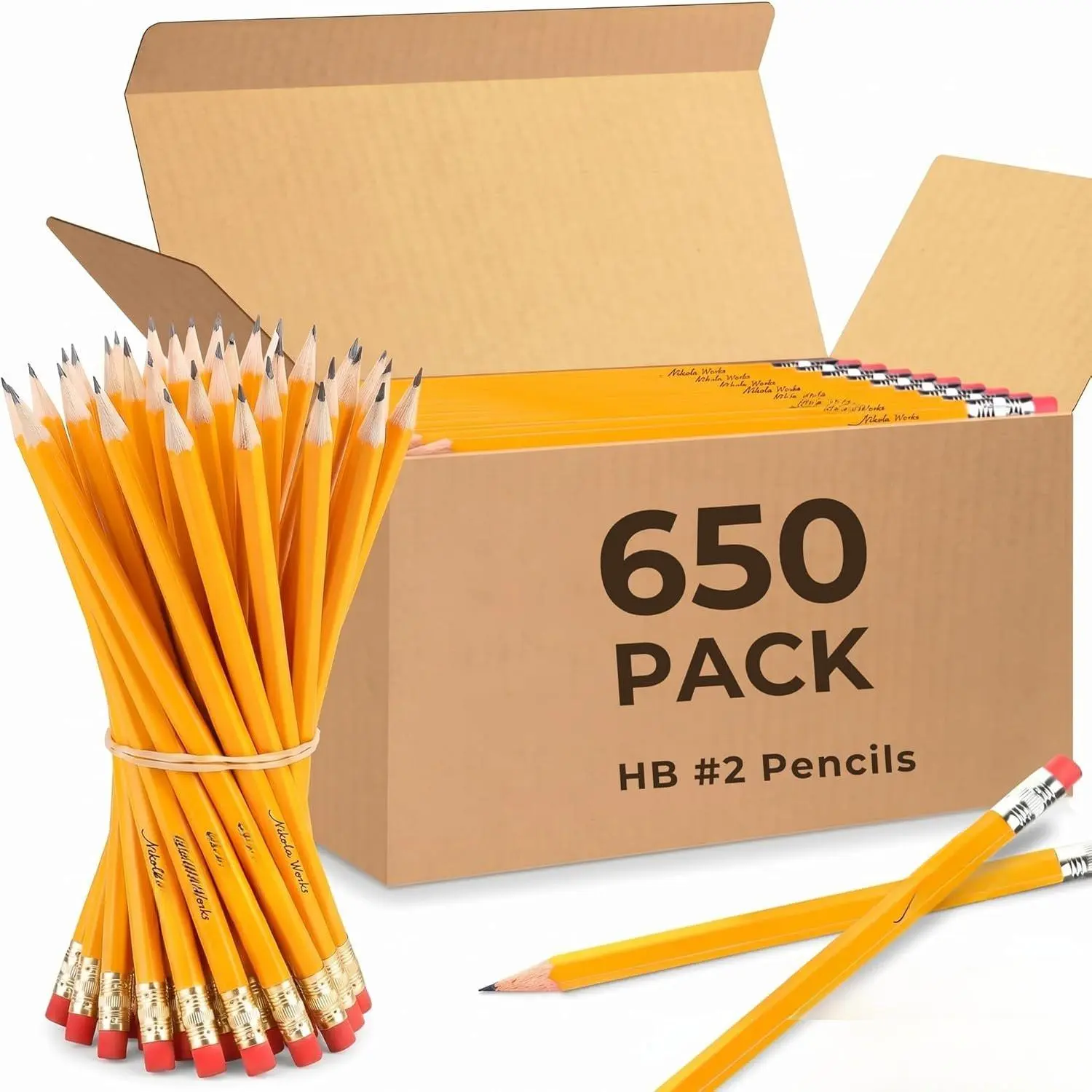 650-Count #2 HB Pre-Sharpened Pencils with Erasers, Yellow