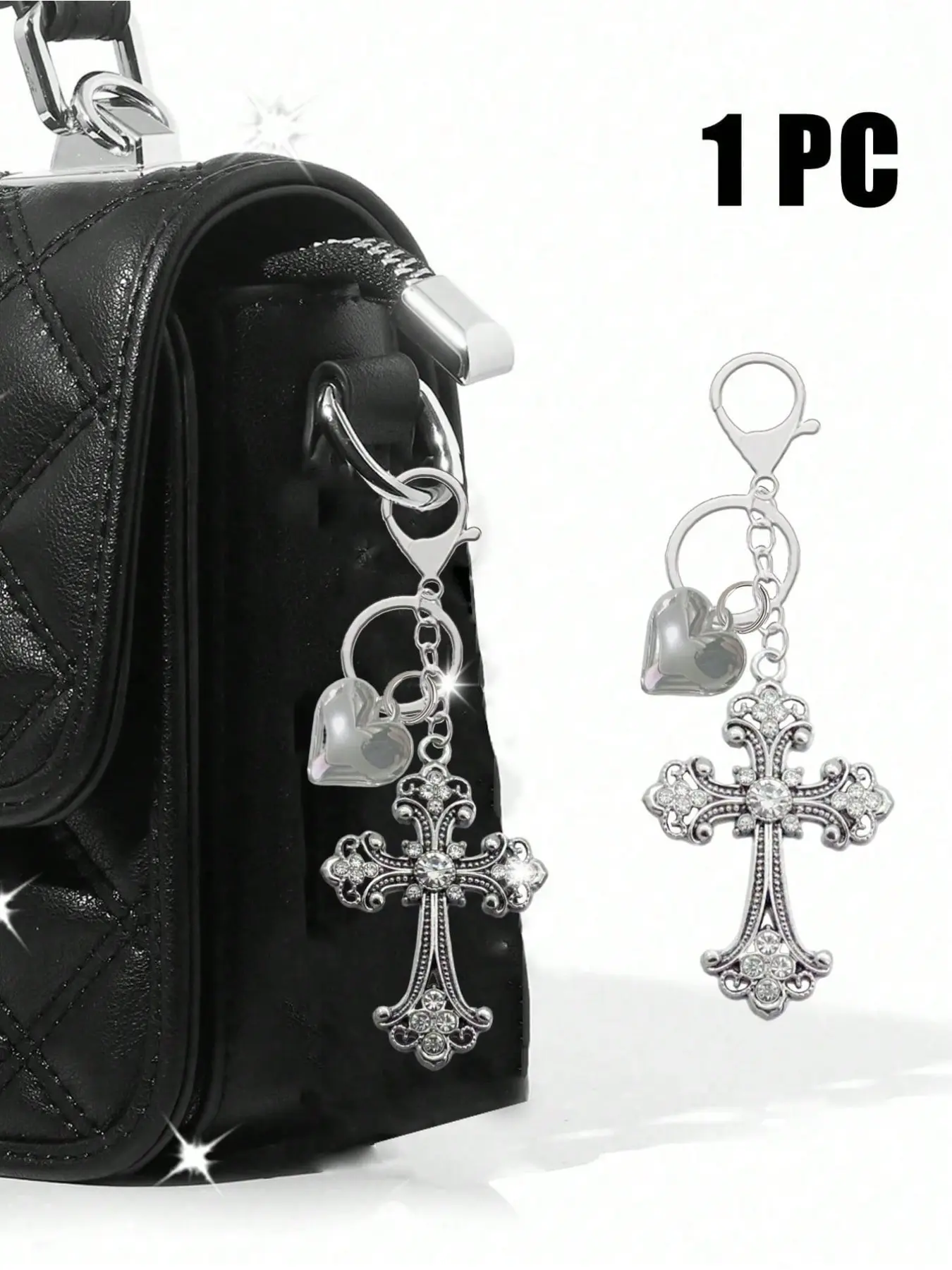 Christian Theme Keychain with Cross and Heart Design, Floral and Romantic Pendant, Ideal Gift for Women, Decorative Accessory for Bags and Cars