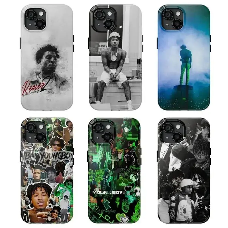 Vintage Y0ungBoy Rap Star Collage Custom Plastic Phone Case - Green Neon Hip Hop Aesthetic, Shockproof Protective Casing & Cover Accessory for iPhone 17 ProMax,16,15,14,13,12,11 and for Samsung S21-S26, Gift for Music Fans