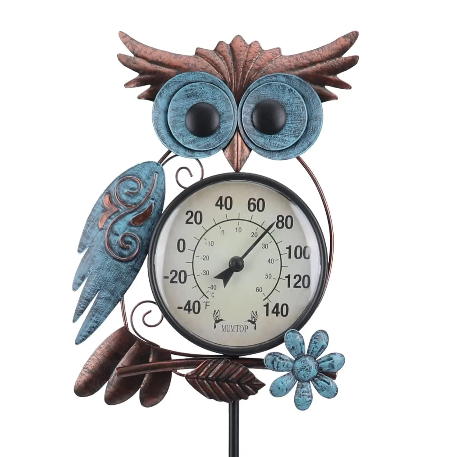 Outdoor Thermometer, 42 Inch Metal Owl Garden Stake Outside Wall Thermometer for Patio, Yard and Garden