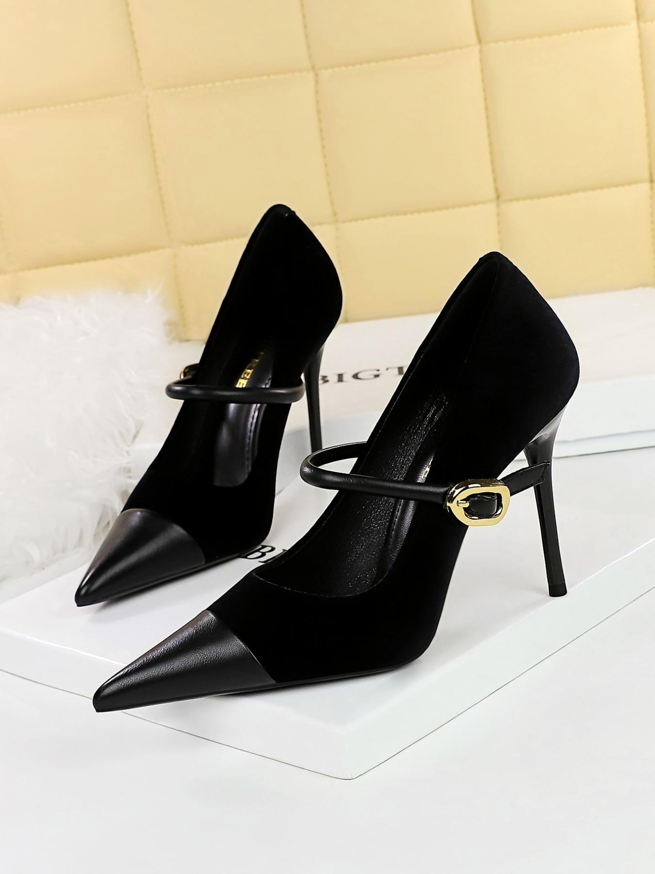 Women's Minimalist Temperament Solid Color Pointed Toe Stiletto Heeled Pumps, Elegant Buckle Design High Heels for Party, Fashionable Heels for Women, Party Holiday Shoes