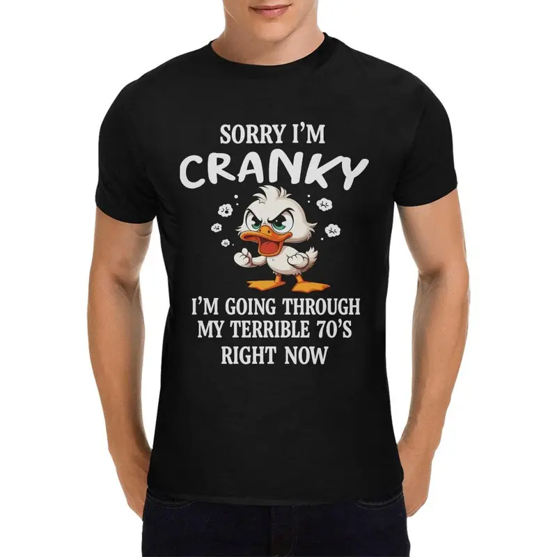 100% Cotton Men's Short-Sleeve Crewneck Tshirt - Unisex Couple Dad Joke Tee with 70s Retro Duck Humor Digital Print, Casual Fit, All Seasons, Ideal Easter Gift for Partner