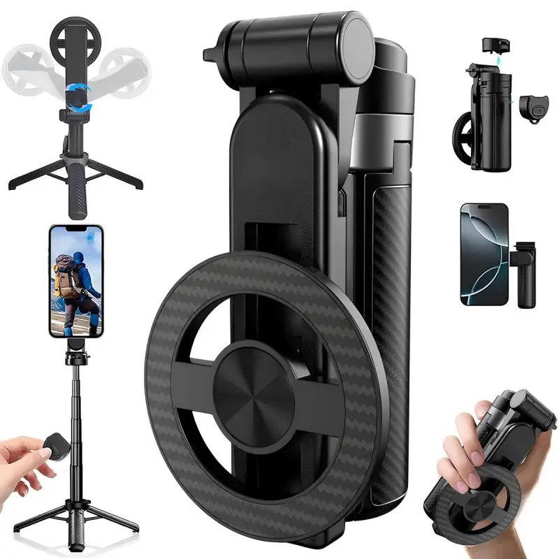 Four-In-One Multifunctional 360 Degree Rotating Magnetic Selfie Stick, Portable Compact Extendable Design, Wireless Remote Control Included