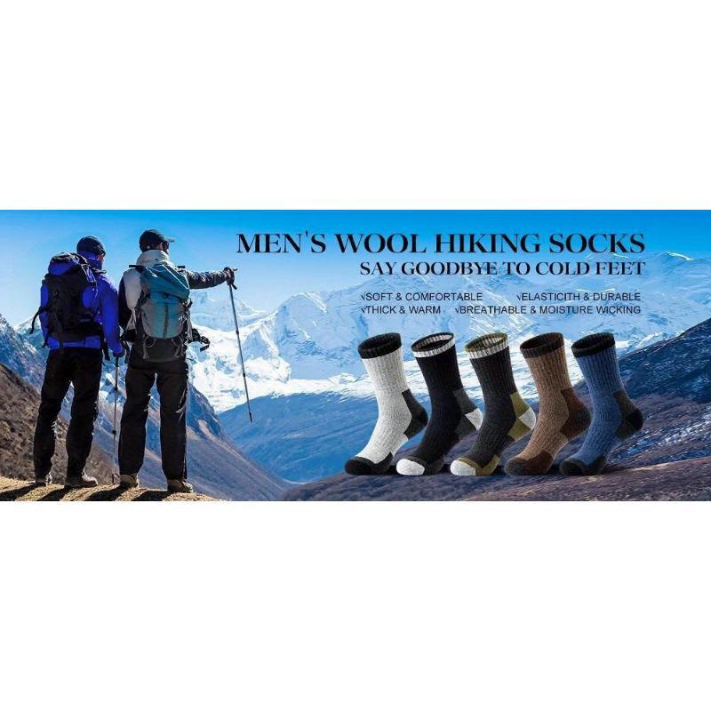 Merino Wool 20 Pairs Men's & Women's Hiking Warm Winter Round Neck Socks Thick Padding Moisture Wicking Knit Fabric Sports Stockings