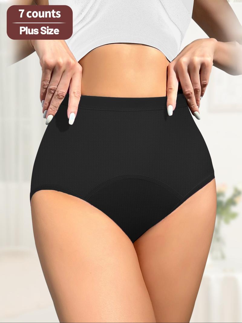 【plus Size】 Solid Color Full Coverage High Waist Period Panty, Soft Breathable Knicker, Breathable Comfortable Period Underwear for Daily Wear, Women's Underwear for All Seasons