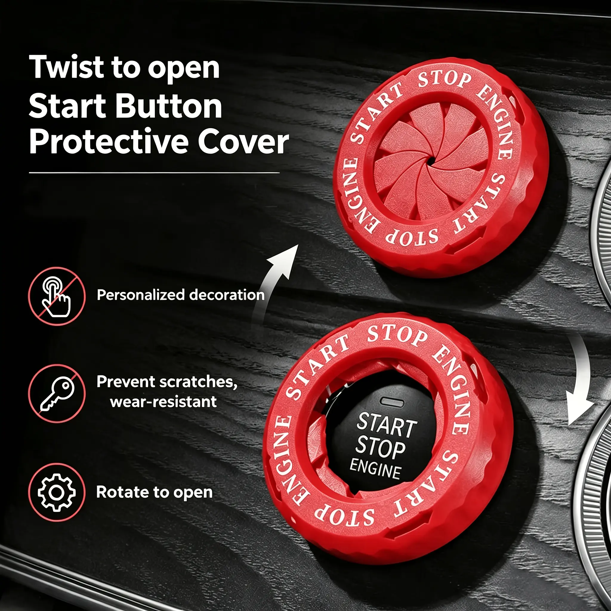 Car One Key Start Ignition Button Cover, Rotary One Key Start Button Cover, Car Engine One Key Start/stop Accessories, Car Ignition Switch Cover, Cool Motorcycle Car Decoration Gift, Birthday Gift