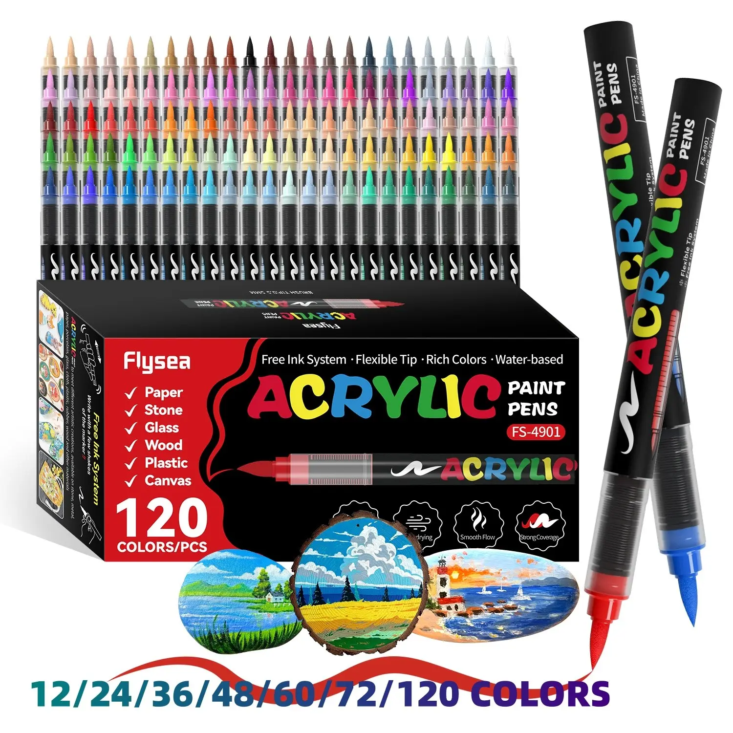 12/24/36/48/60/72/120 Color Acrylic Marker Pens, Smooth Ink Flow, Stackable Colors, Strong Coverage, Suitable for Various Materials