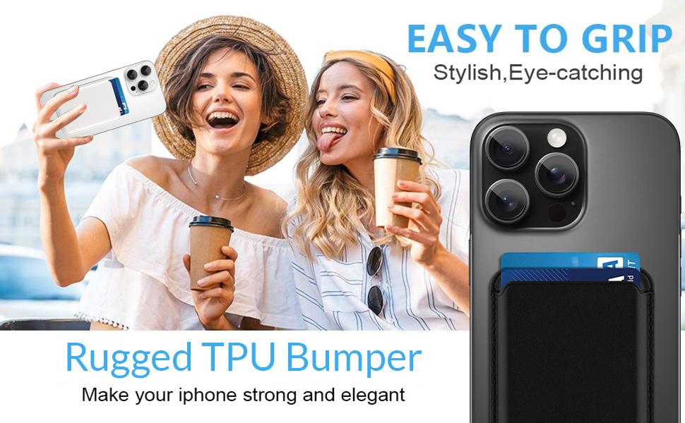 Compatible with MagSafe Wallet, Leather TPU Protective for man Women Girls, Stronger Magnetic Card Holder Phone Wallet for iPhone 17 16 15 14 13 12 phone case, Fit 2 Cards, Black