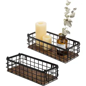 Set of 2 Black Wire Baskets for Organizing – Storage Baskets/Pantry Baskets for Shelves & Wall
