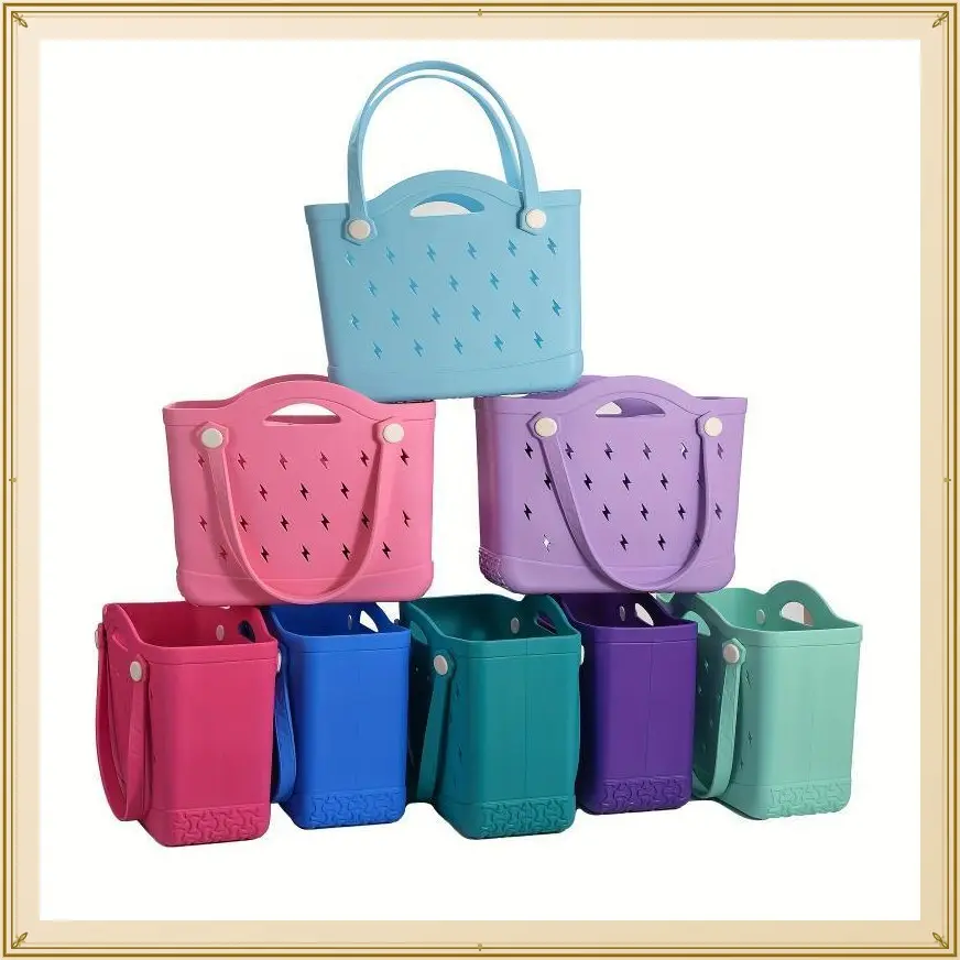 [Poolside] Large Capacity Lightweight EVA Beach Tote Bag with Lightning Bolt Design - Anti-Stain, Open Top,  Vibrant Colors - for Beach, Pool,, Groceries, and Sports, Gear |     Casual Tote Design |     Lightweight Tote affordable  Colo