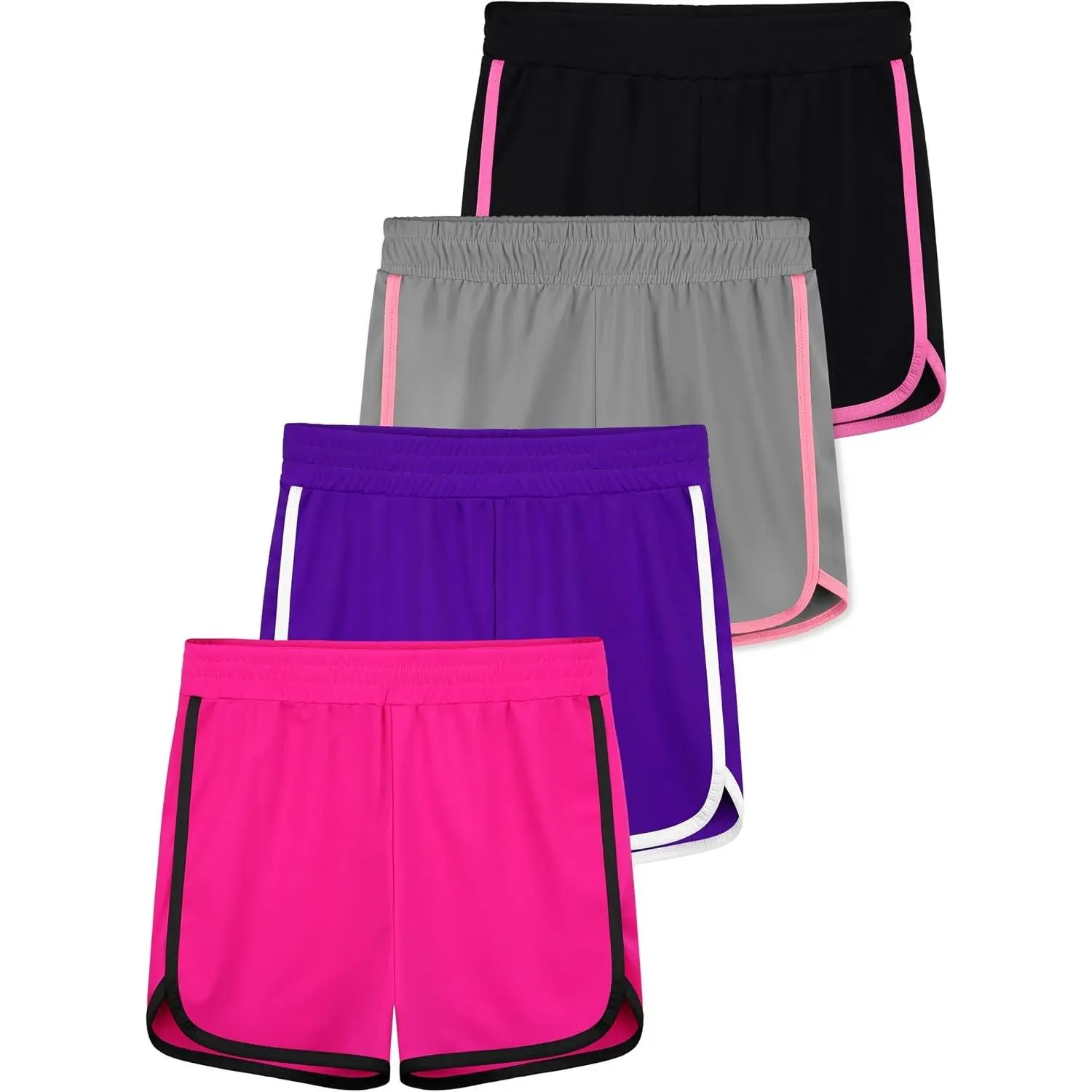 4 Pack Youth Girls Athletic Shorts Quick Dry Soccer Shorts Big Girl Summer Sports Shorts for Running Dance Yoga