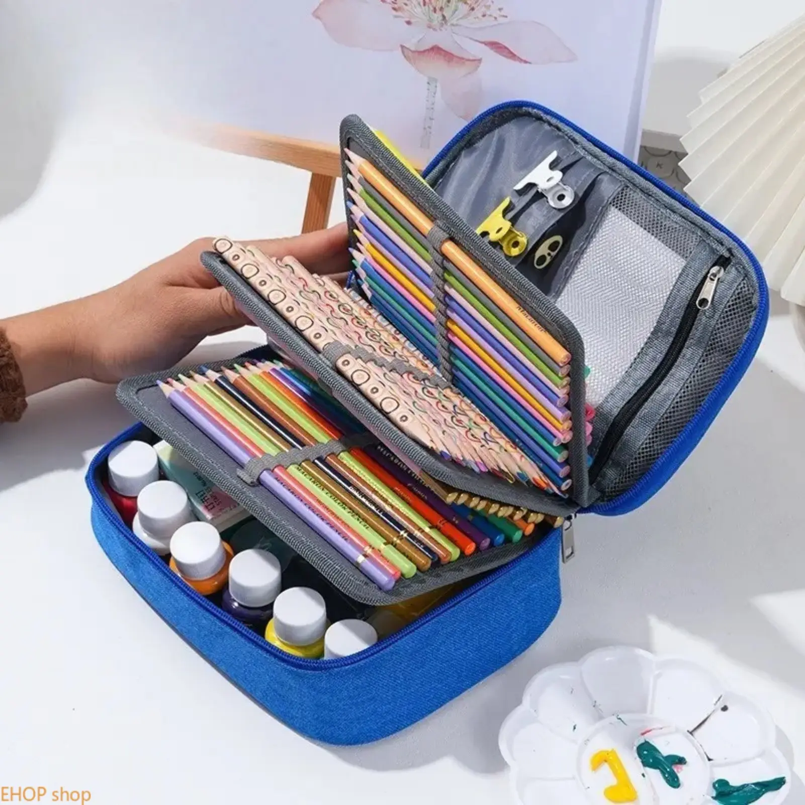 72-Slot Multi-Layer Pencil Case Large Capacity Art Supply Organizer 5-Compartment Zipper Pen Storage Bag Portable Stationery Holder for Colored Pencils Markers Pens Brushes Drawing Painting School Office Travel Supplies Durable Lightweight Organizer Case