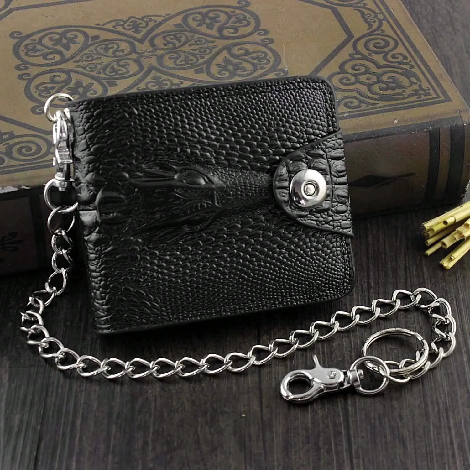 Vintage Mens Boys Snap Many Card Slots Leather Chain Wallet Biker Trucker