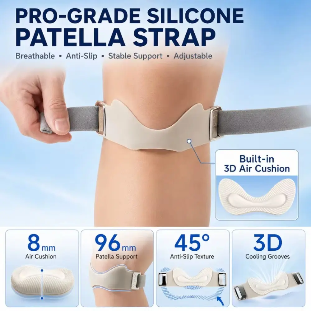 Silicone Patella Knee Strap, Adjustable Patellar Tendon Support for Women & Men, Anti-Slip Knee Band for Running, Basketball, Volleyball, Squats, Hiking and Gym Workouts
