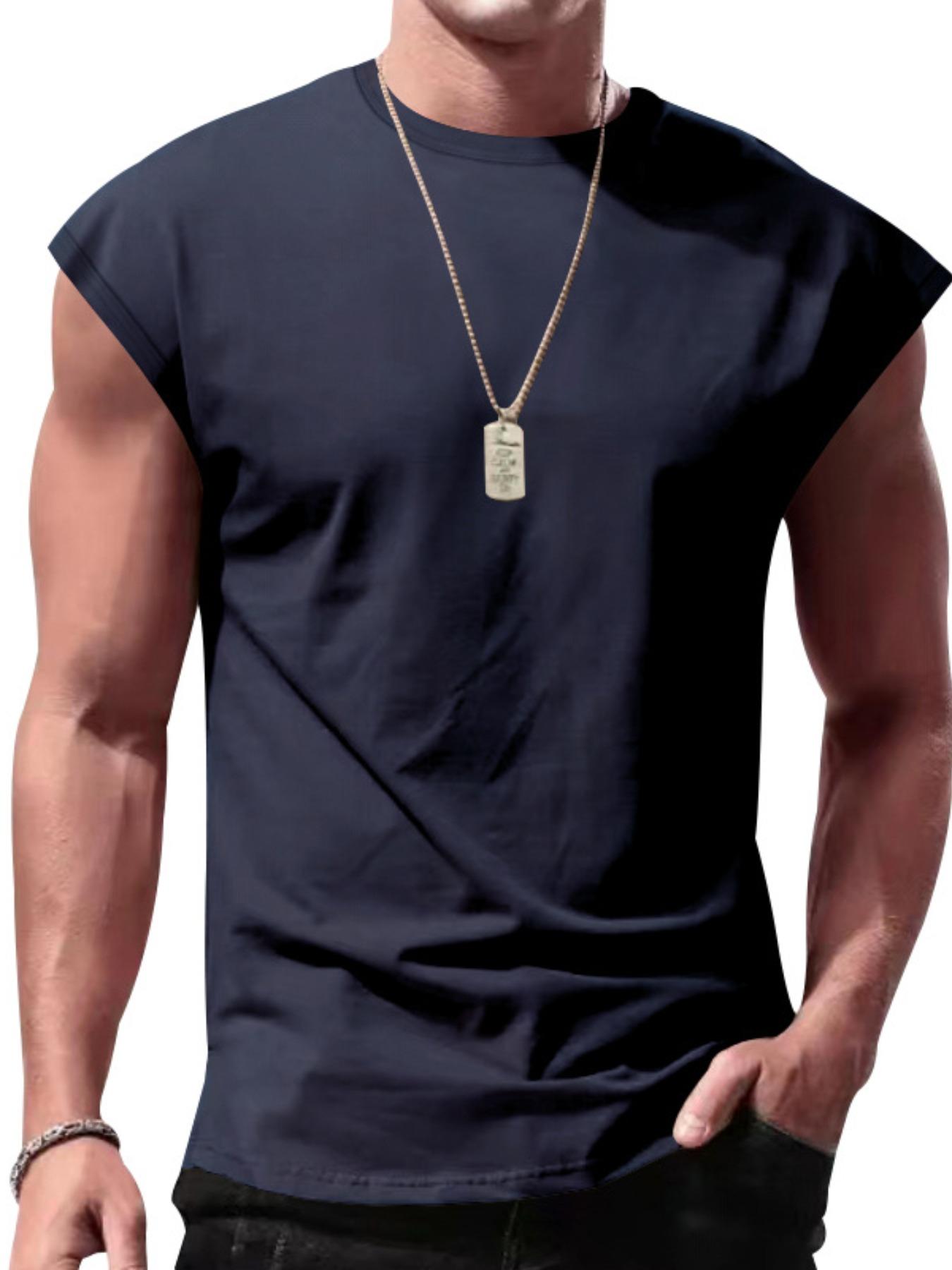 Men's Solid Round Neck Raglan Sleeve Tank Top, Loose Casual Soft Fit Breathable Crewneck Sleeveless Top for Summer, Men's Clothes for Daily Wear, Tshirt