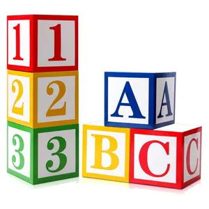 6 Piece Set Abc 123 Party Decorations, Back-To-School Gift Balloon Box, Block Toy Gift Balloon Box, School Party, Classroom Party, Teacher Supplies