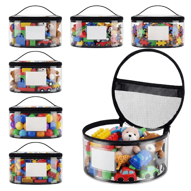 Kids Transparent PVC Toy Storage Tote, Portable Handheld Sorting Bag, Clear Organizer Case For Lego Bricks, Student Supplies, Small Toys And Craft Accessories