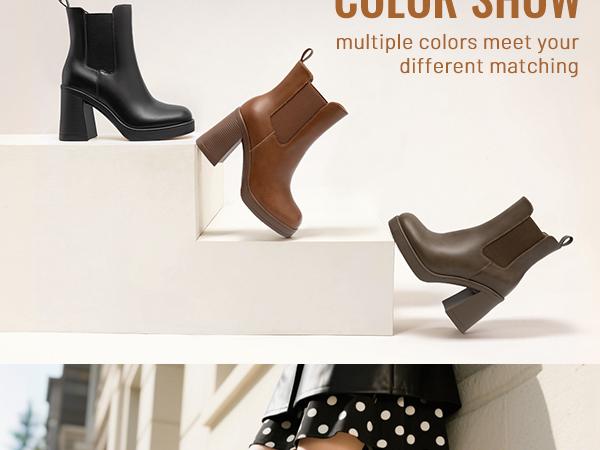 Athlefit Women's Chelsea Platform Boots High Chunky Heel Square Toe Boots Fashion Slip On Elastic Heeled Ankle Booties mid calf Platformboots Taupe Athlefit Women's Chelsea Platform Boots High Chunky Heel Square Toe Boots Fashion Slip On Elastic Heeled Ankle Booties mid calf Platformboots Taupe