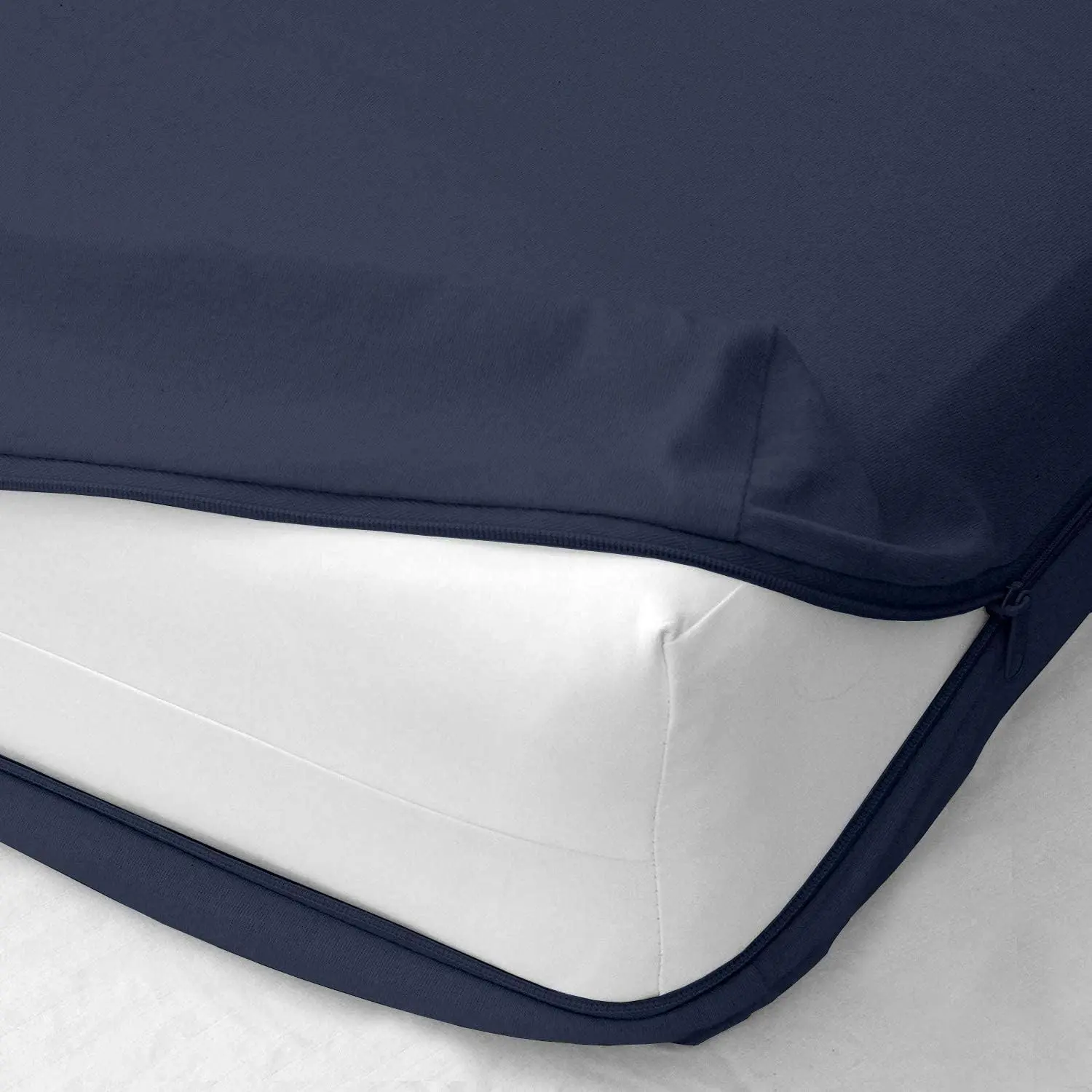 Queen Size Zipper Fitted Sheet with 12 Inch Deep Pocket, Navy Blue Bedding