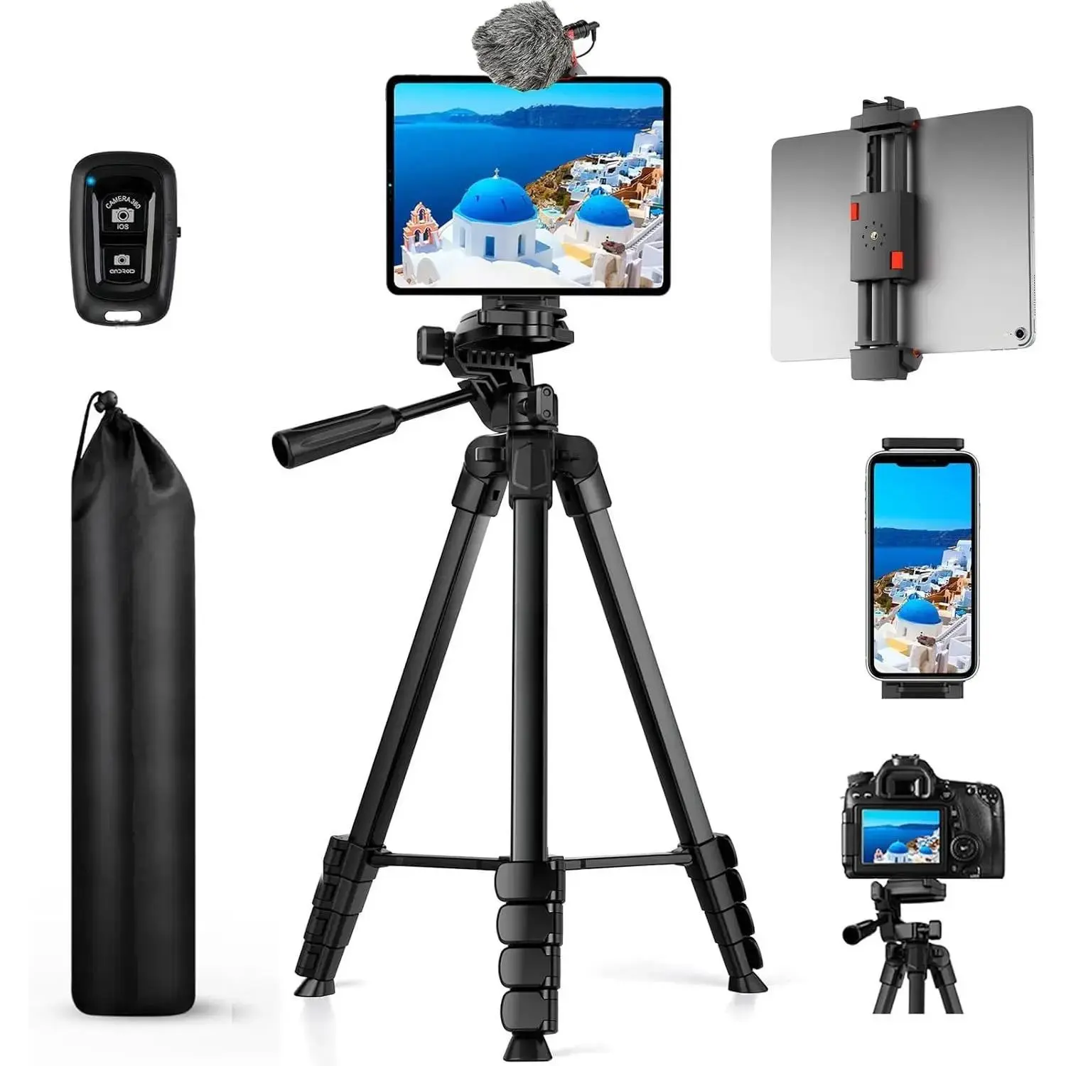 iPad Tripod Stand, 67" Phone Tripod for iPad Tablet Camera with 2 in1 Holder Remote Carry Bag,  Extendable  Stand for Video Recording/Selfies/Live Stream/Vlogging