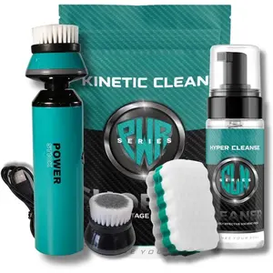 Kinetic Cleanse Shoe Cleaning Kit with Electric Shoe Cleaner Brush - Hyper Cleanse Remove Tough Stains from Leather, Nubuck, Fabric Shoes - Bonus Shoe Cube for Soles, Color-safe, Solvent-free