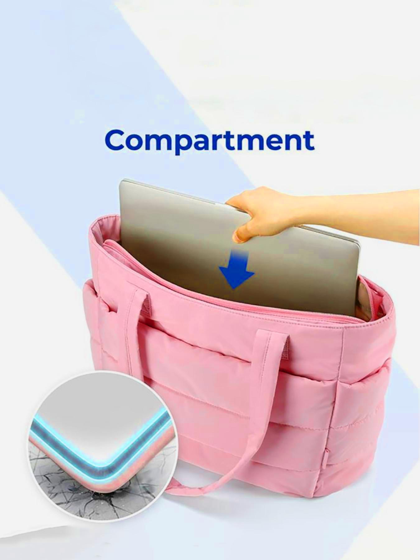 Women's Solid Color Quilted Puffer Tote Bag, Large Capacity Zipper Shoulder Bag for Travel Work, Casual Trendy Versatile High-quality Daily Commuting Bag, Purse