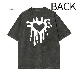 Unisex Dark Graffiti with Splashed Ink Dripping Hollow Hearts Graphict Washed T-Shirt Personalized Pattern Y2k Clothing Round Neck Washed T-Shirt,Women's Clothing , Menswear, Top, Vintage Style,Summer Casual Oversized