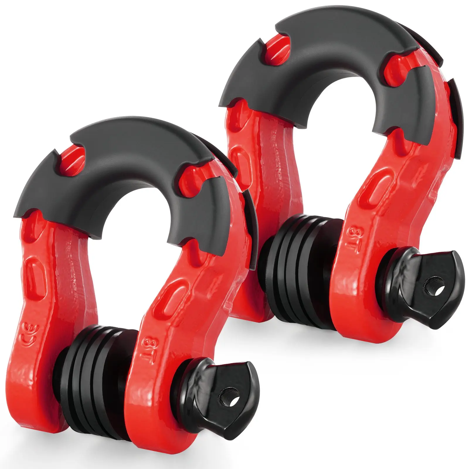 VEVOR 3/4" D-Ring Shackle, 2 Pack Alloy Steel Shackles 66139 lbs (30 Ton) Break Strength with 7/8" Screw Pin, Isolators Washers, Heavy Duty Off Road Vehicle Recovery Shackle for Jeep Truck, Red