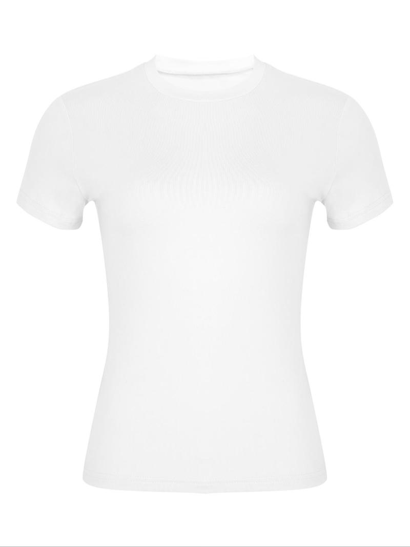 Women's Solid Shortsleeve Round Neck Basic Tee, Casual Slim-fitting Short Sleeve T-shirt, Ladies Summer Clothes for Daily Wear, Womens Clothes, Womenswear, Tshirt, Crewneck Clothing, Top, Casual Summer Style