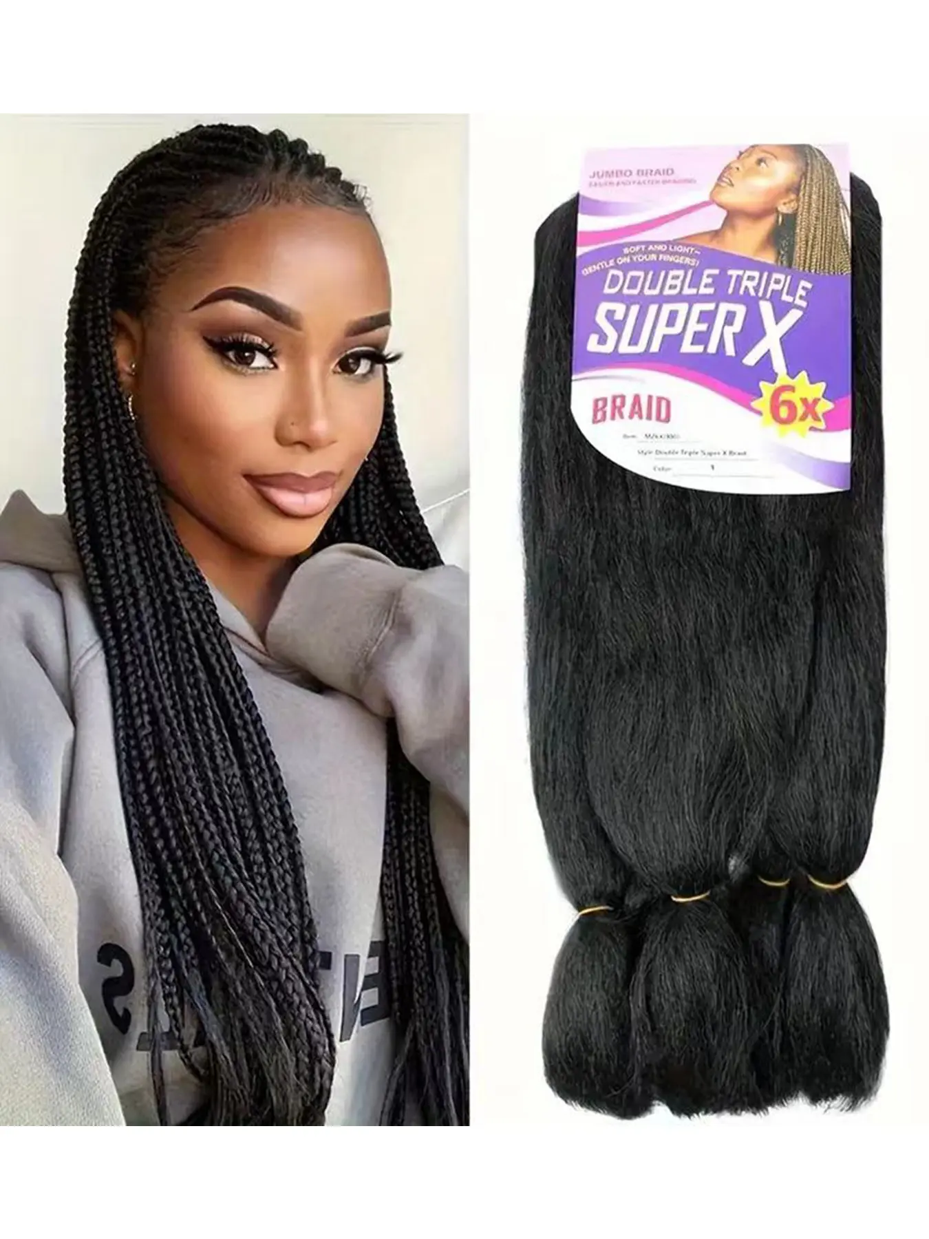 6 Pcs Super Jumbo Braid Hot Water Synthetic Jumbo Braiding Hair Extension For Women