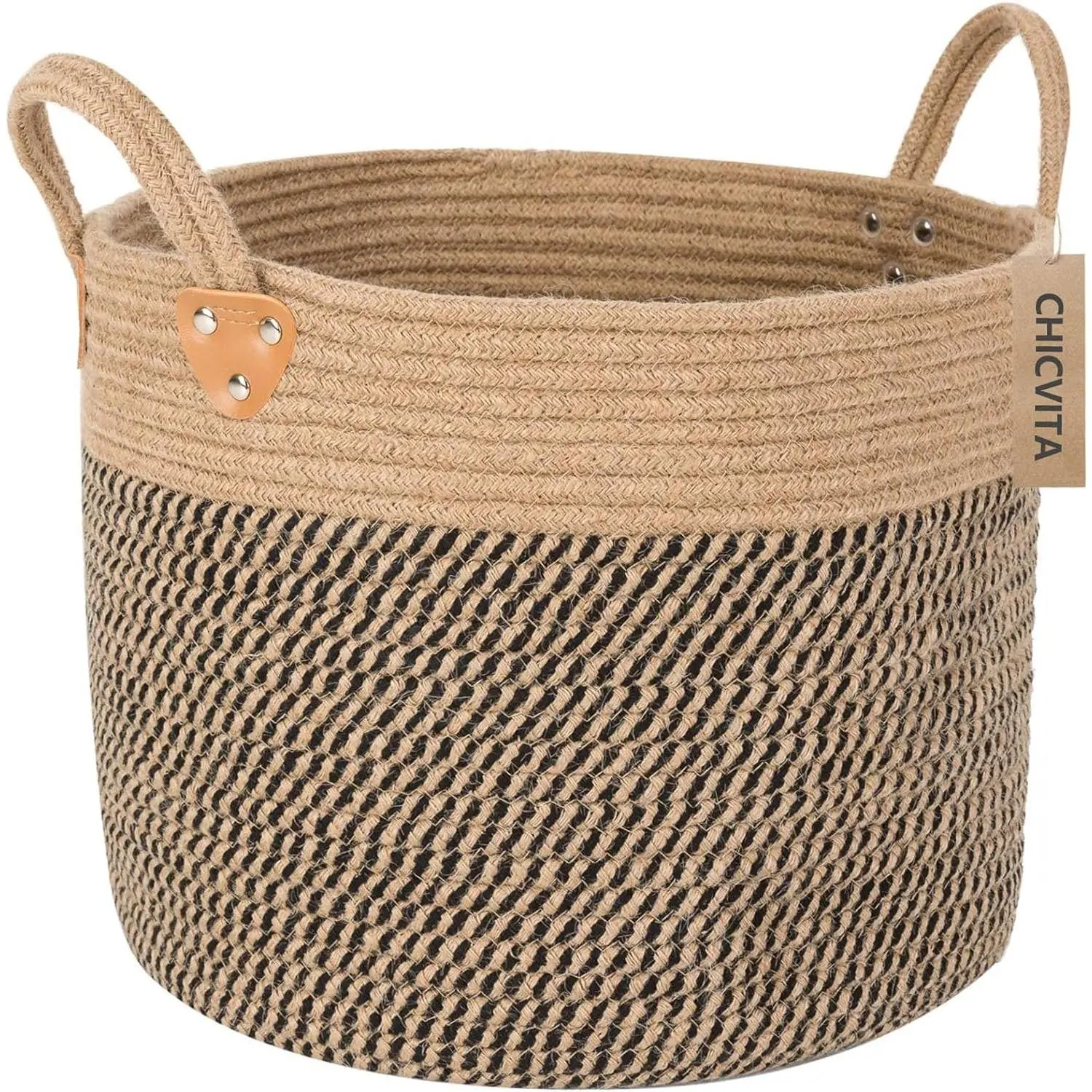 Wicker Laundry Basket With Handles, Storage Baskets for Decor, Rope Basket for Blankets, Toys, Clothes, Shoes, Plant Basket for Living Room, 14" X 14" X 12"