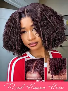 Human Hair Pixie Curly Wig, 5x5 Glueless Lace Closure Bob Wig, Short Middle Part Curly Style With Curly Ends, Pre Cut Natural Hairline, Adjustable Cap For Women Daily Wear