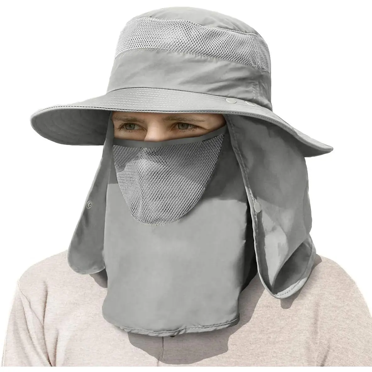 Mens Outdoor Sun Hat with   Flap UV Protection Wide Brim Fishing Hat for Hiking Safari Gardening UPF 50+
