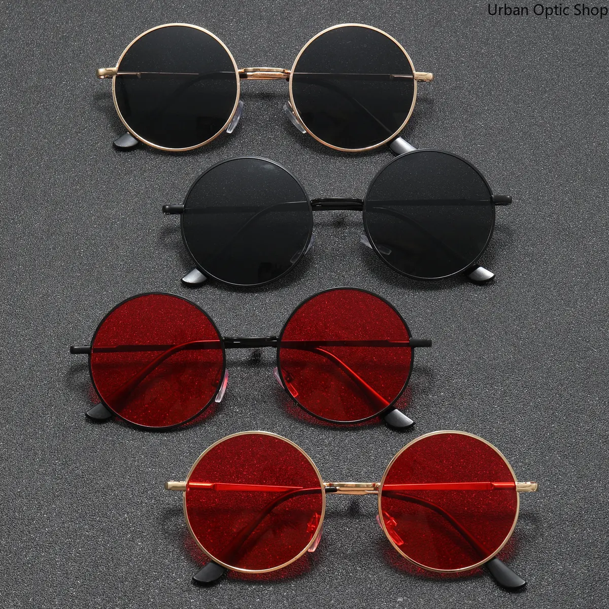 XUH 4-Pack Vintage Round Metal Frame Sunglasses - Circular Shape, Round Lenses, Glitter Red & Black Nylon TR90 Eyewear for Party Daily, Retro Street Use, All Seasons, 4Pcs, Casual