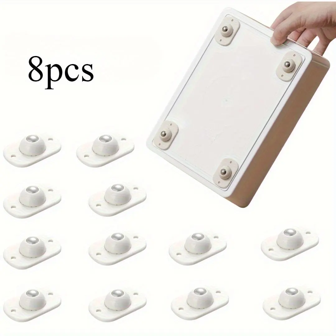 8PCS Self-Adhesive Rotating Universal Ball Casters with Metal and Plastic Pulley Wheels for Home Storage Box and Trash Can Organization