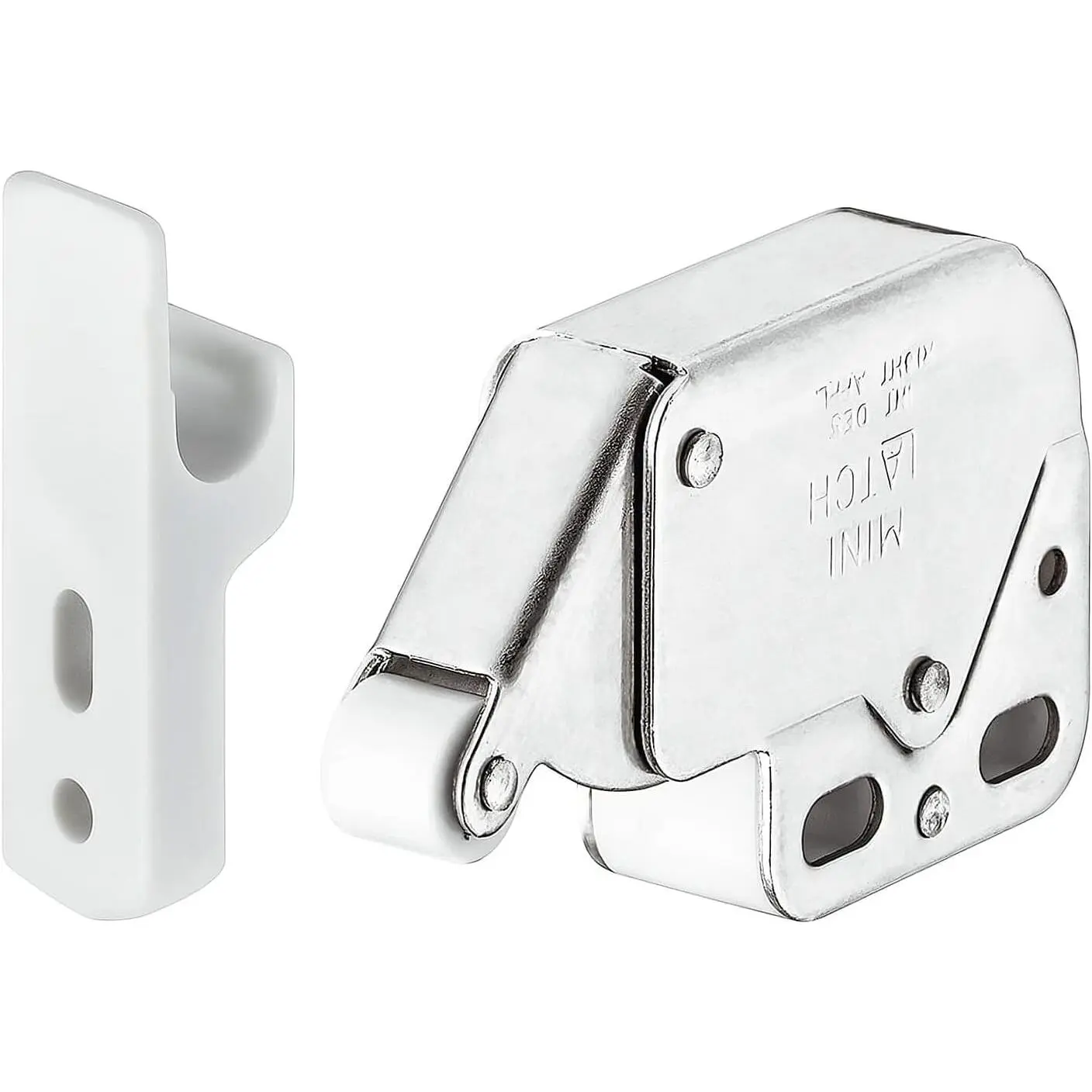 Synthetic Push-to-Open Mini Latch with Strike - Automatic Spring Catch Release Lock for Cabinets, Dressers, Latch + Strike