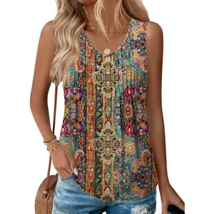 Womens Tank Tops 2026 Sleeveless Pleated V Neck Loose Fit Summer Clothes Flowy Boho Shirts
