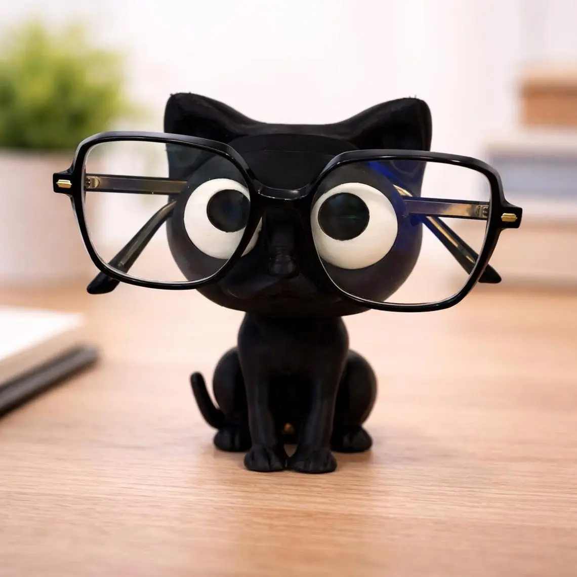 Desk, Bedside Decor, Office Home Decor, Whimsical Black Cat Glasses Holder, Cute Cartoon Eyeglass Stand, Aesthetic Desk Decor For Bedroom Office, Novelty Gift For Cat Lovers, Minimalist Gothic Tabletop Aesthetic Decor