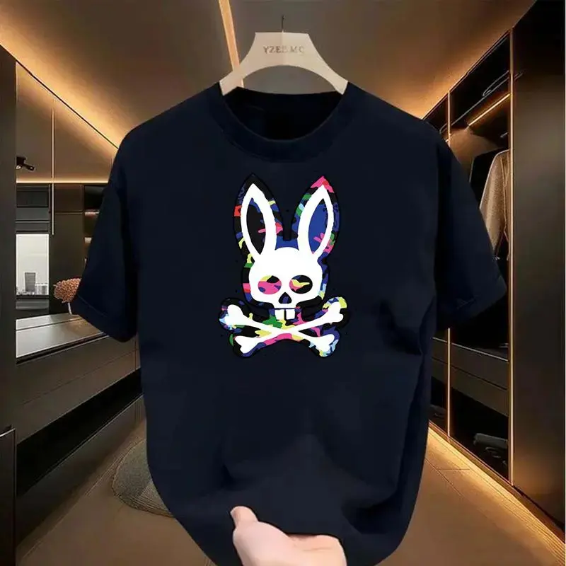 Unisex Bone Rabbit Graphic T-Shirt, Casual Loose Fit Cotton Blend Streetwear Top with Short Sleeve and Round Neck