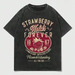 Mens Clothes;Summer TopsVintage Beatles Strawberry Fields Forever T-Shirt, 100% Cotton Music Band Tee With Lyrics, Unisex Casual Wear For All SeasonsSD0081summer OutfitsMen Plus Size Sports Tees & Tanks HMYL